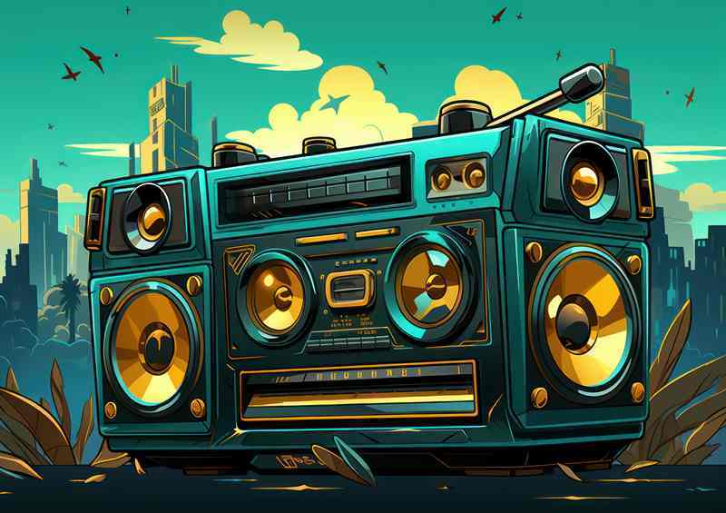 Cartoon illustration of a boombox hip hop style | Metal Poster