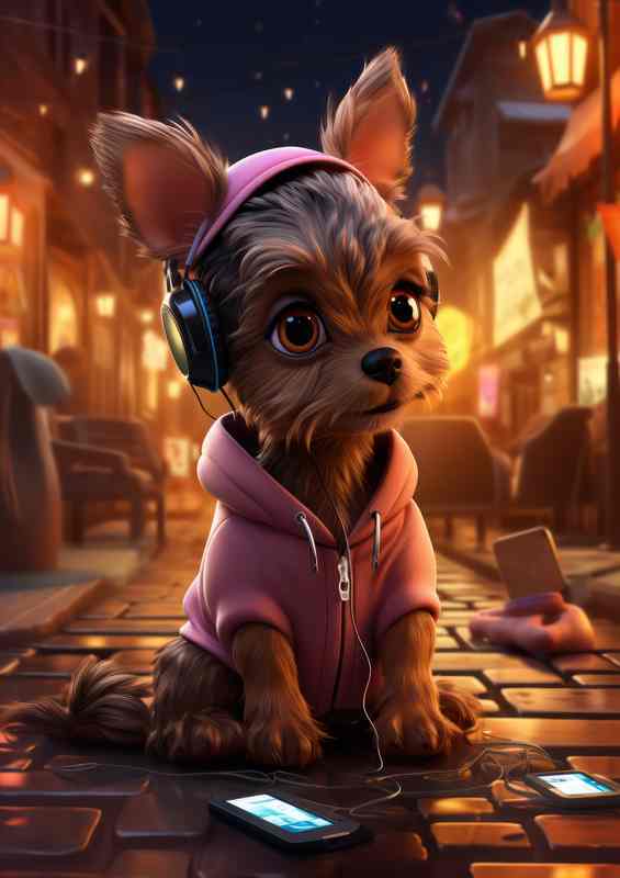 Cute Yorkshire Terrier going to the gym in pink | Metal Poster