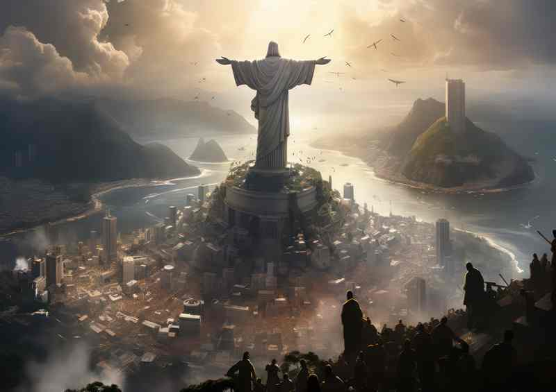 Christ the redeemer statue with the sun abour to rise | Metal Poster