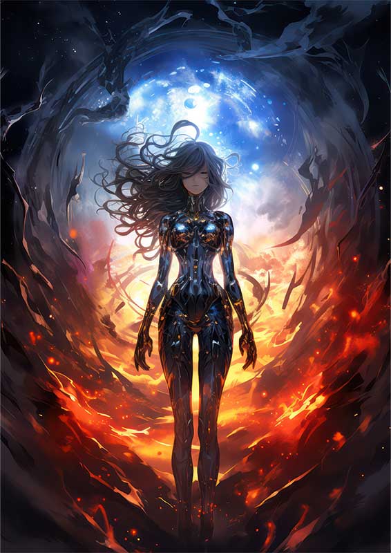 Japanese anime character standing in a space | Metal Poster