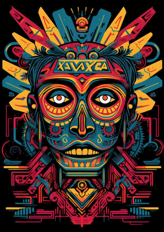 Postmodern mans face in a aztec style | Metal Poster