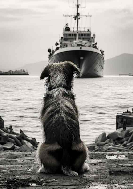 Dog Watching the ship waiting to be docked | Metal Poster
