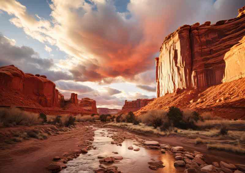Daytime morning sun Red canyon arches north america | Metal Poster