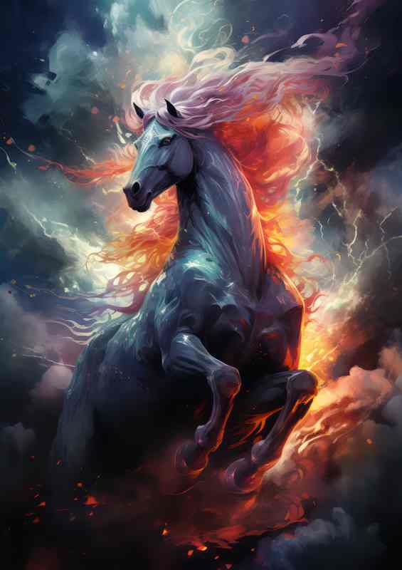 Horse In the sky with a pink mane | Metal Poster