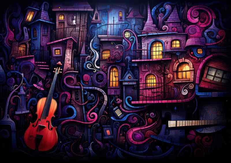 Doodling background shows various music instruments | Metal Poster