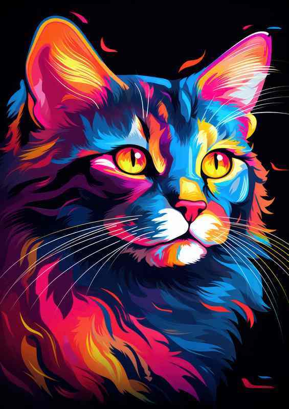 In Living Color The World of Colorful Cat | Metal Poster