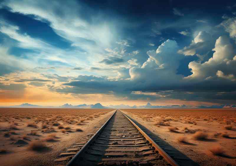 Empty train Tracks With Amazing Clouds | Metal Poster