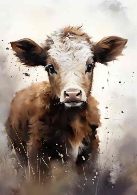 Little Calf Cow staring at the camera | Metal Poster