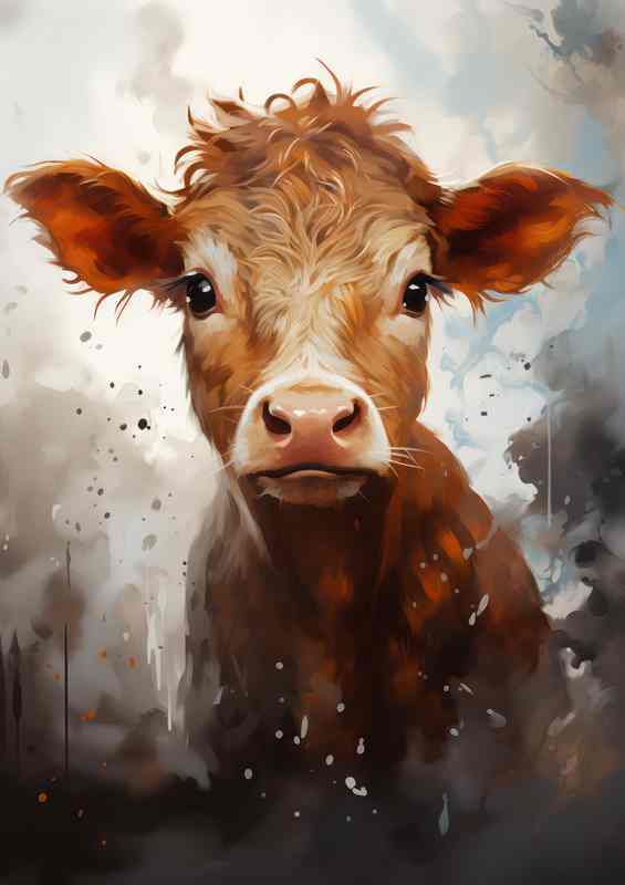 Little Cow Claf with big brown eyes | Metal Poster