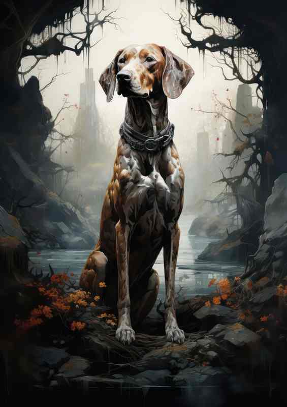 Pointer Dog In the woods sitting | Metal Poster