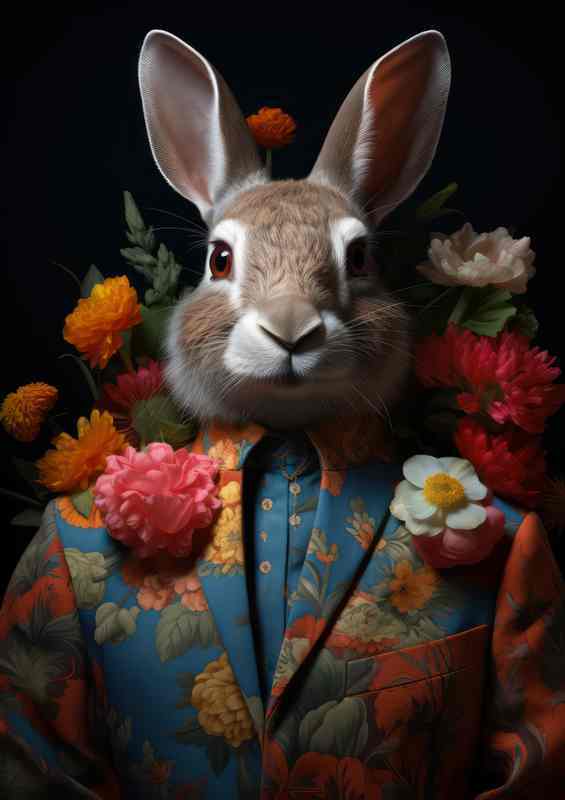Rabbit man dressed in a flower suit | Metal Poster