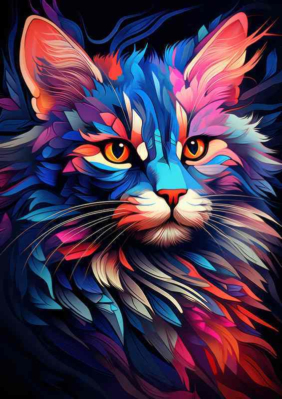 Vibrant Feline Creations Colorful Cat | Metal Poster