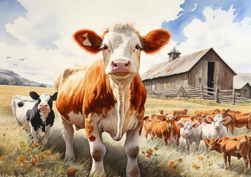 A Day in the Pasture Cows on the Farm | Metal Poster