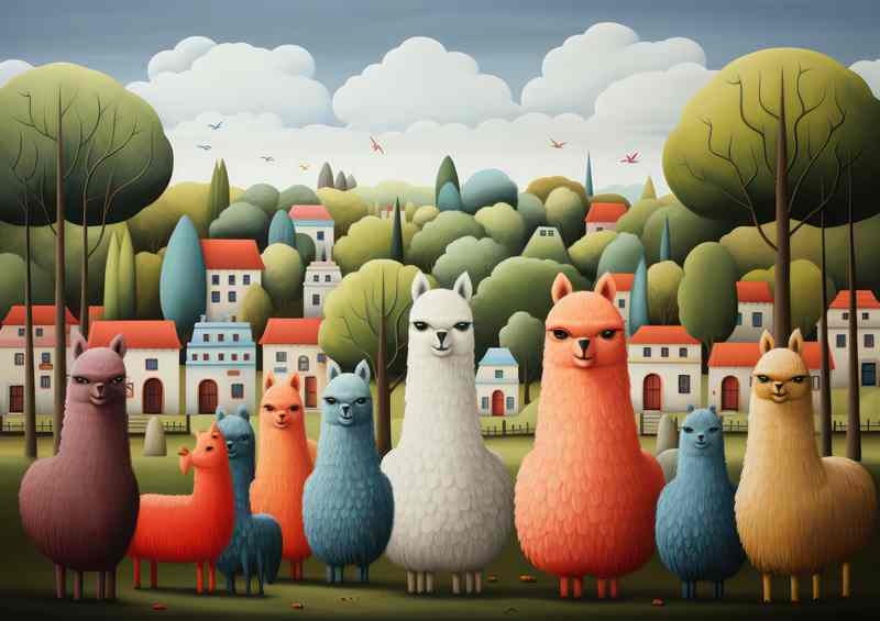 A Flock of colourful Alpacas | Metal Poster