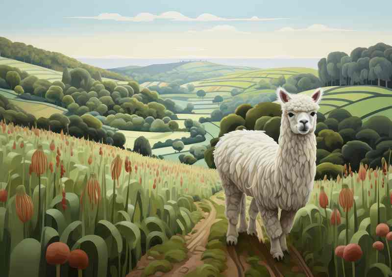 Alpaca In The Countryside on the hils | Metal Poster