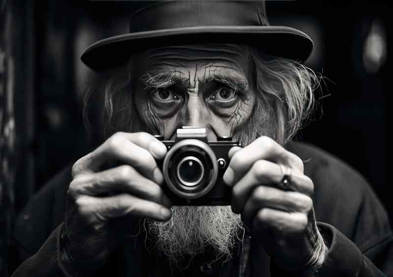 Old Man Taking A Black And White Photo | Metal Poster