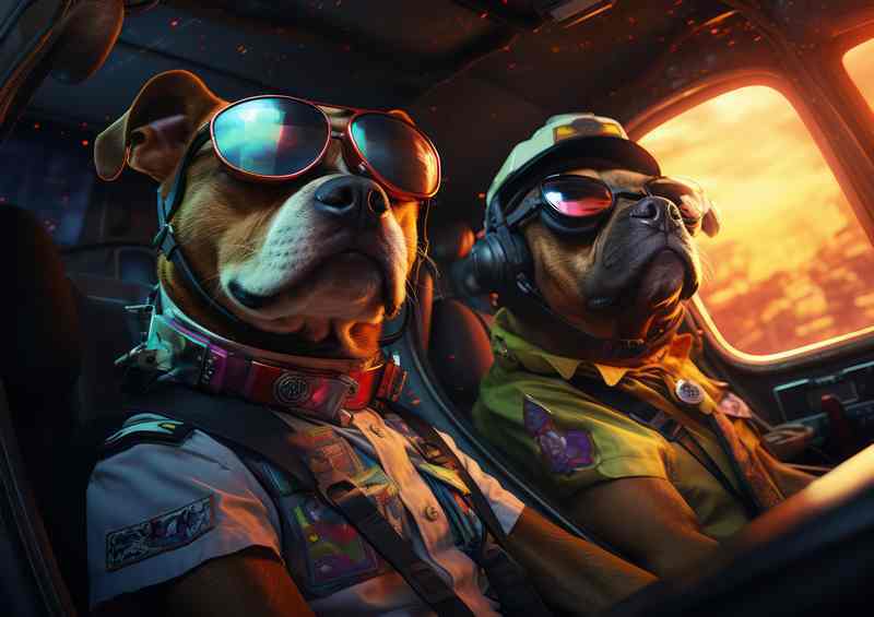 Dog Police Patrol with shades on | Metal Poster