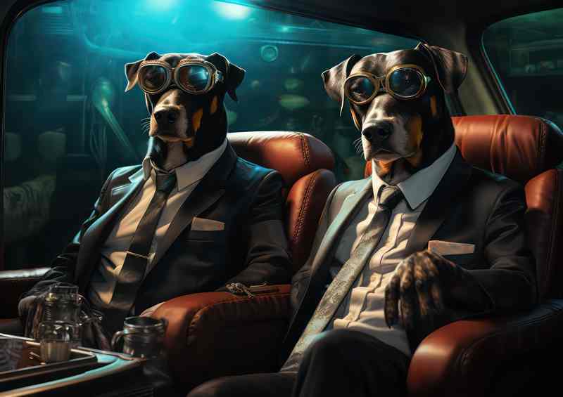 Dogs Making deals in the back of a car | Metal Poster
