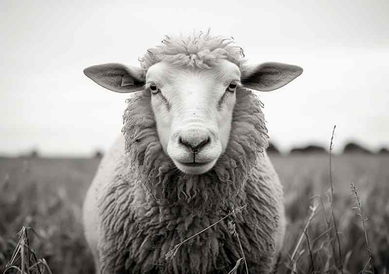 Sheep in a field black and white | Metal Poster