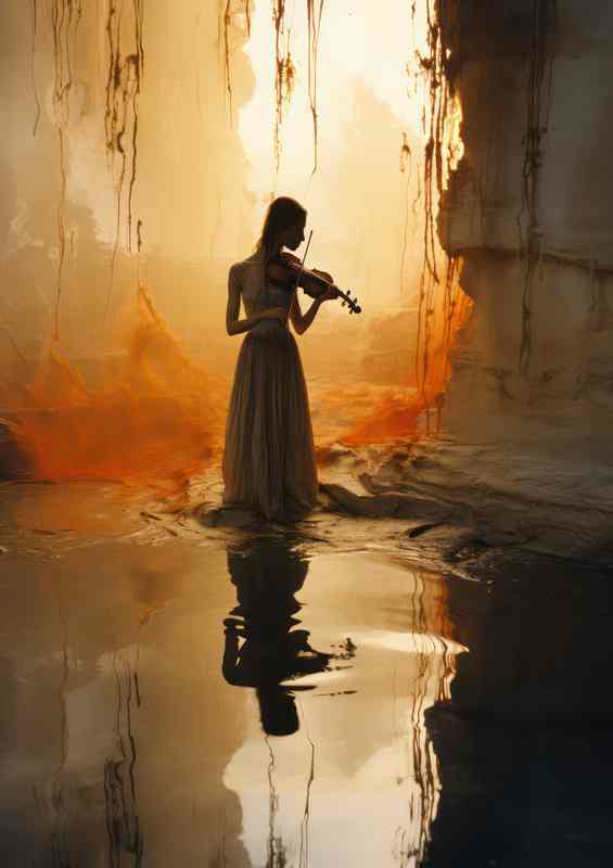 A Shadow of a woman playing the violin in the water | Metal Poster