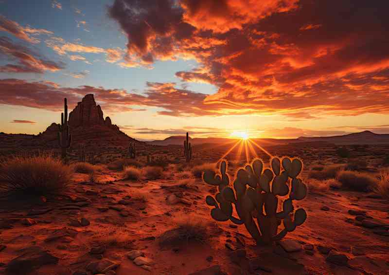 Sunset over cactus and sand in atlas national park | Metal Poster
