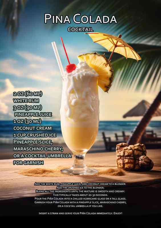 Pina Colada Classic Cocktail Drink | Metal Poster