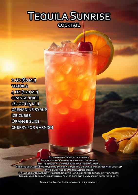 Tequila Sunrise Cocktail Drink | Metal Poster