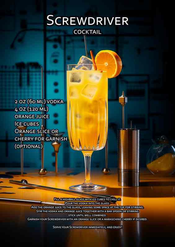 screwdriver Cocktail Drink | Metal Poster