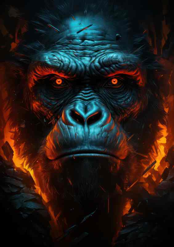 A Gorilla face with glowing white fire eyes | Metal Poster
