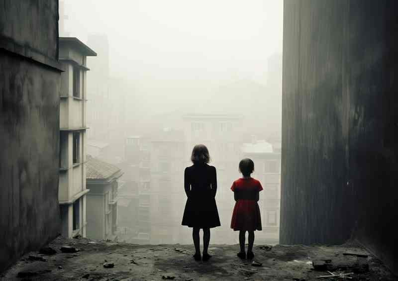 Two girls standing in the city | Metal Poster