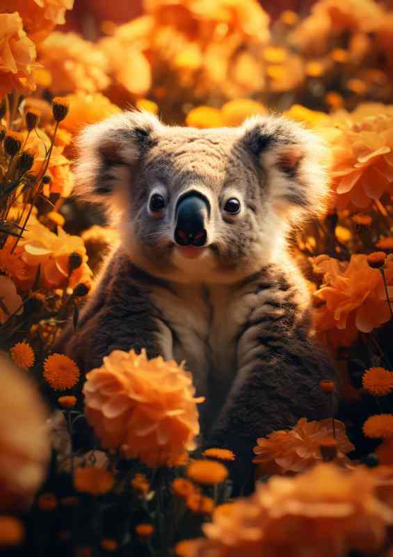 Koala & Yellow Flowers Metal Poster