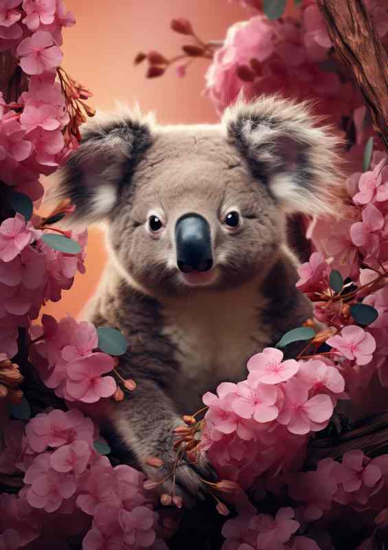 A Koala sitting in beautiful bloom | Metal Poster