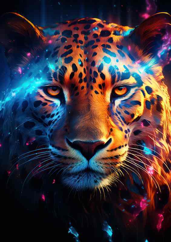 A Leopard in the dark with colorful eye | Metal Poster