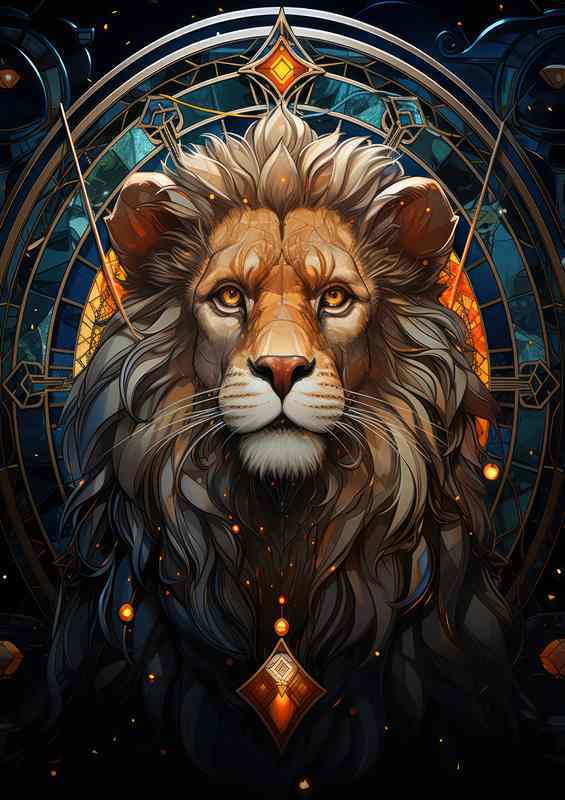 A Lion with the bright star around his neck | Metal Poster
