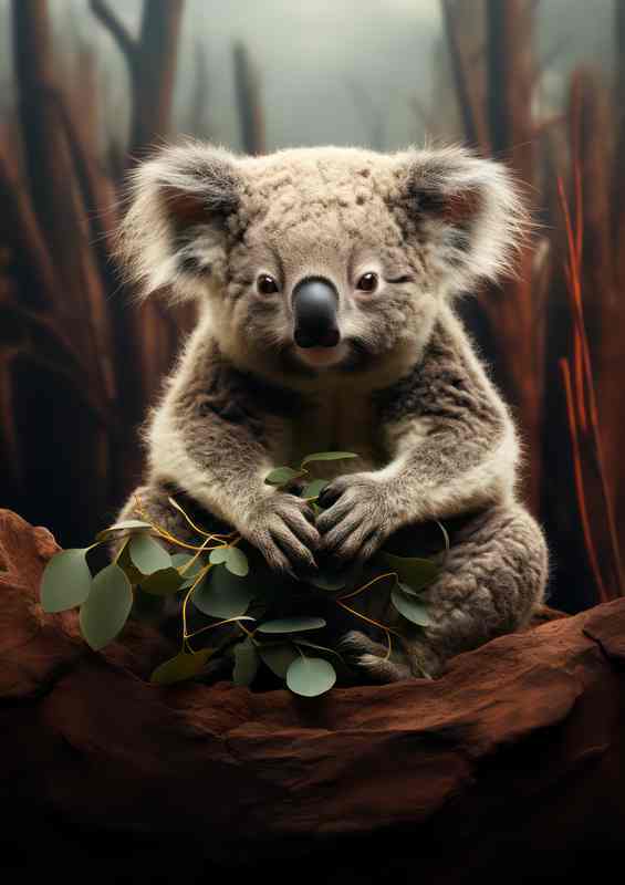 A Little Koala Eating his Food just relaxing | Metal Poster