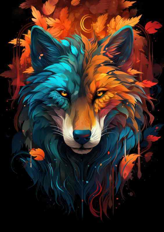 A colourful wolf art style | Metal Poster