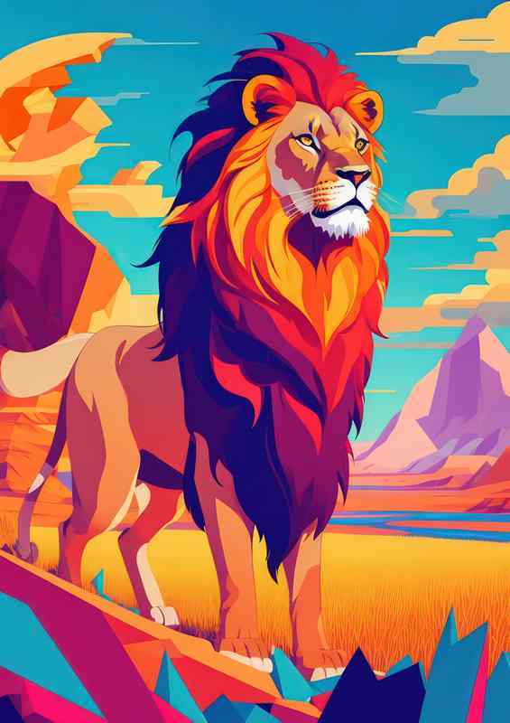 A lion silhouetted against a stunning African sun | Metal Poster