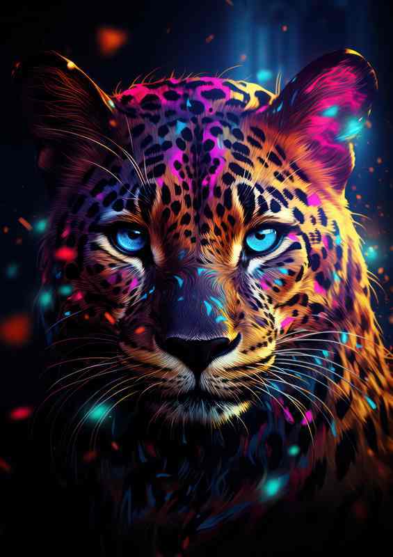 Amazing colours a leopard full of neon surroundings | Metal Poster