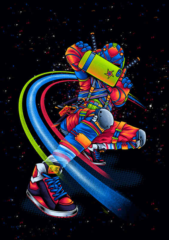 A Selfie Ninja with neon colours | Metal Poster