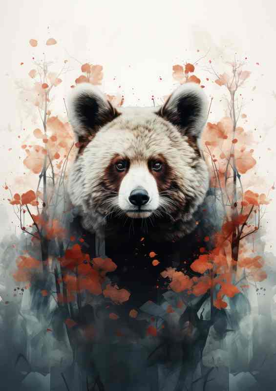 Bear with watercolour style and trees at both sides | Metal Poster