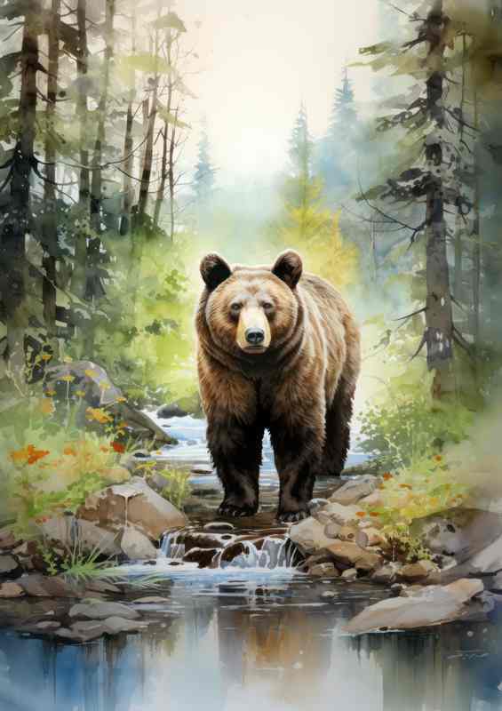 Brown Grizzly Bear in the Woods | Metal Poster