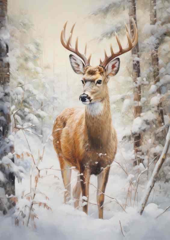 Captivating Creatures Woodland Deer In The Snow | Metal Poster