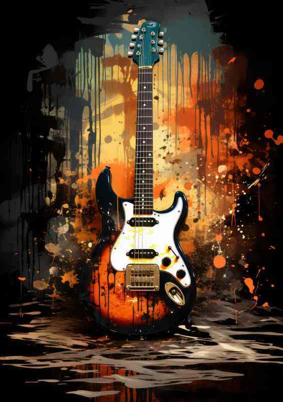 Guitar with black color splatter | Metal Poster
