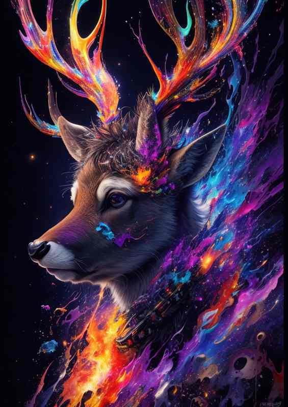 Deer And the nebula splash art style | Metal Poster
