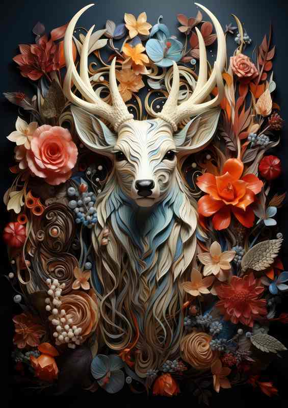 Deer Cover Art surrounded by flowers | Metal Poster