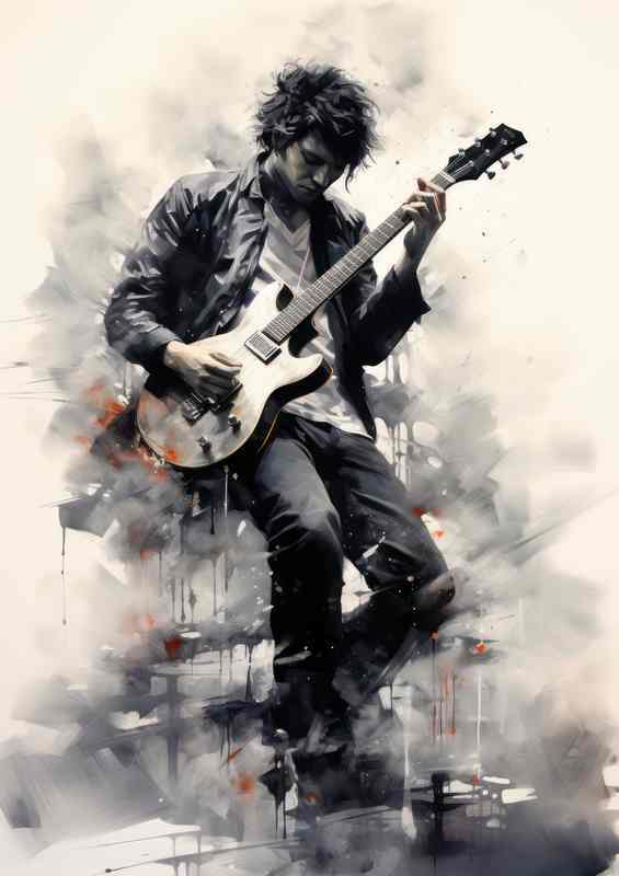 Holding an electric guitar in the style of ink | Metal Poster