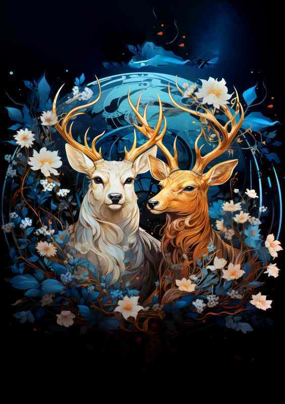 Deer in the Enchanted Forest | Metal Poster