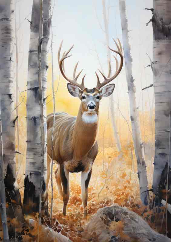 Exploring the Woodlands with Deer | Metal Poster