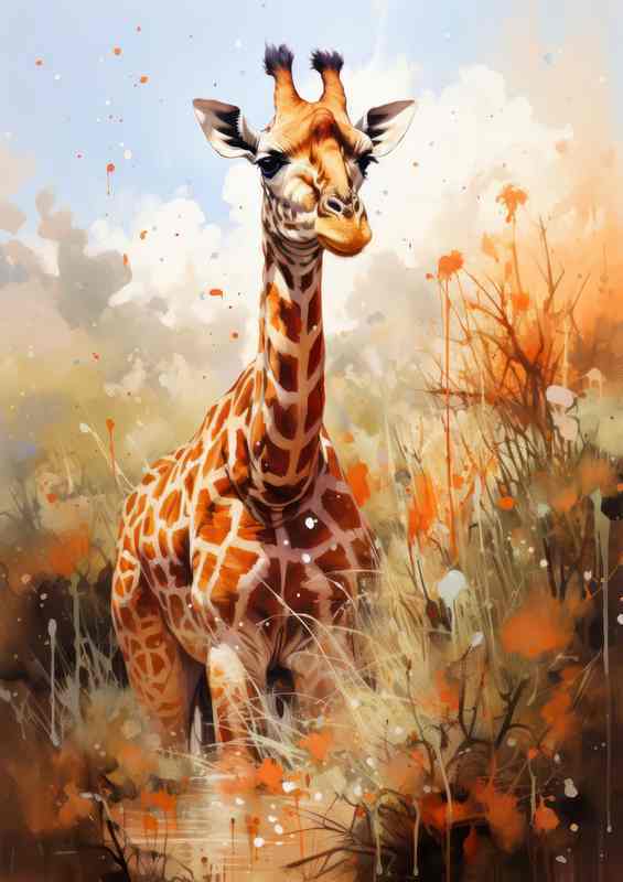Giraffe In the wild on the african savanna | Metal Poster