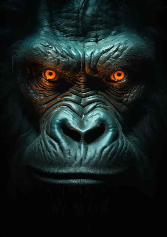 Gorilla face with glowing orange eyes | Metal Poster